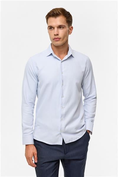 Mavi Slim Baskılı Klasik Yaka Gömlek