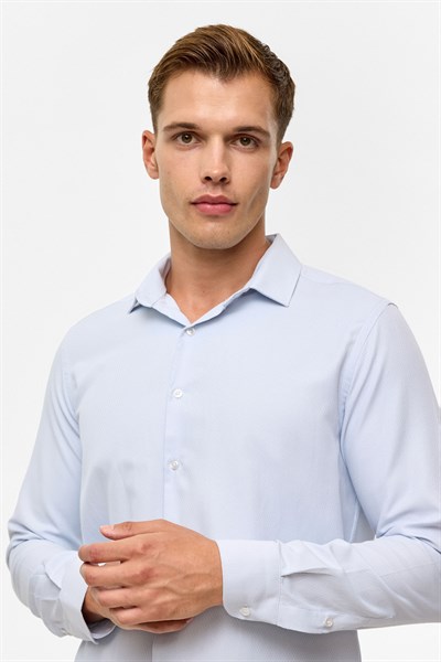 Gri Slim Baskılı Klasik Yaka Gömlek