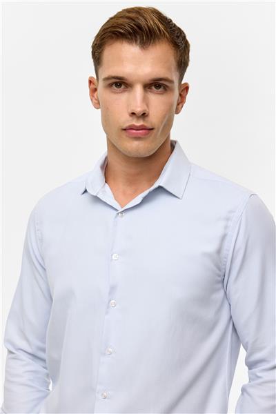 Mavi Slim Baskılı Klasik Yaka Gömlek