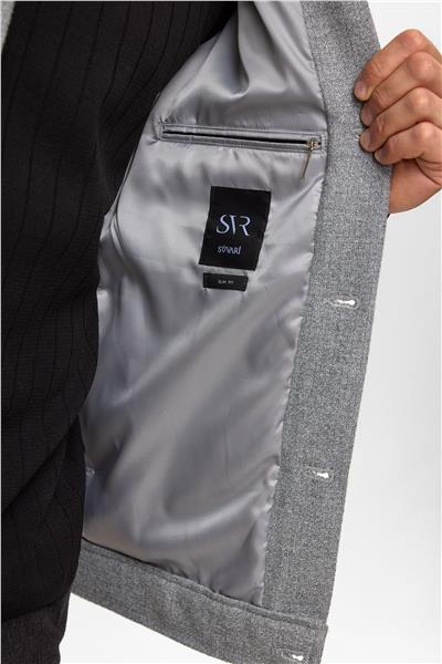 Gri Slim Desenli Klasik Yaka Mont