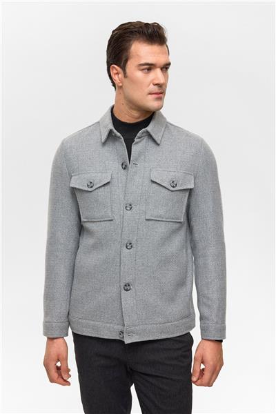 Gri Slim Desenli Klasik Yaka Mont