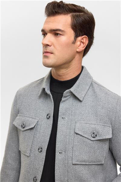 Gri Slim Desenli Klasik Yaka Mont