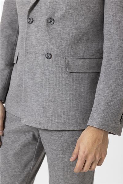 Gri Slim Fit Desenli Kruvaze Yaka 6 Drop Spor Takım Elbise