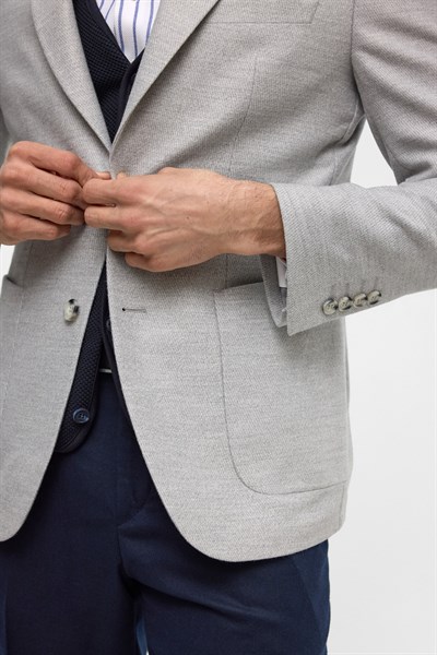 Gri Slim Desenli Mono Yaka 6 Drop Ceket
