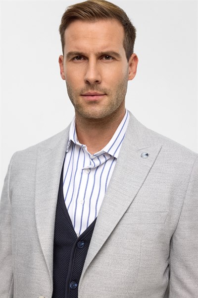 Gri Slim Desenli Mono Yaka 6 Drop Ceket