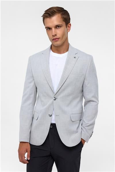 Gri Slim Desenli Mono Yaka 6 Drop Ceket