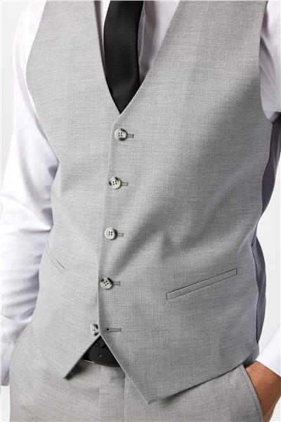 Gri Slim Fit Desenli Mono Yaka 6 Drop Yelekli Klasik Takım Elbise