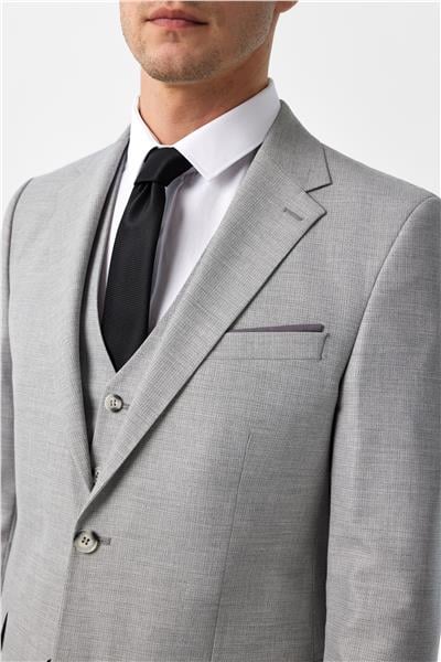 Gri Slim Fit Desenli Mono Yaka 6 Drop Yelekli Klasik Takım Elbise