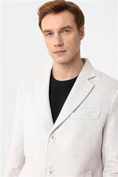 Gri Slim Desenli Mono Yaka Kaban