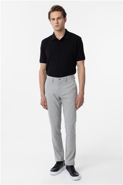 Gri Slim Fit Desenli Kumaş Pantolon