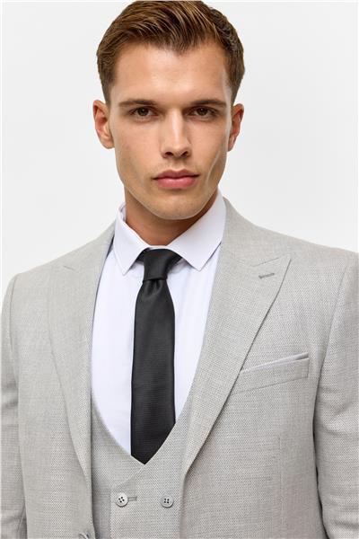 Gri Slim Desenli Sivri Yaka 6 Drop Yelekli Takım Elbise