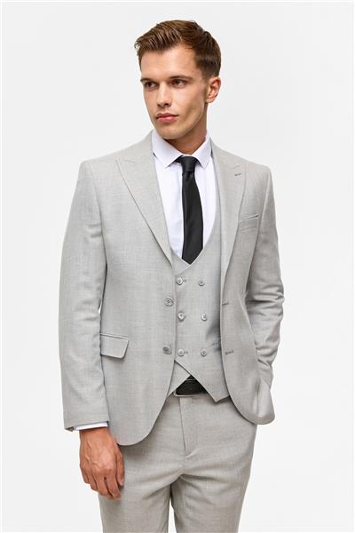 Gri Slim Desenli Sivri Yaka 6 Drop Yelekli Takım Elbise