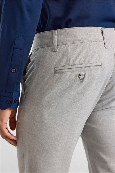 Gri Slim Düz Armürlü Normal Bel Standart Klasik Pantolon