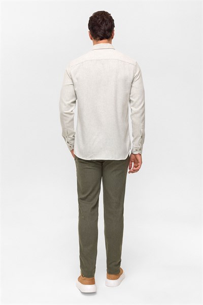 Gri Slim Düz Düğmeli Yaka Gömlek