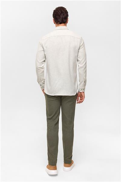 Gri Slim Düz Düğmeli Yaka Gömlek