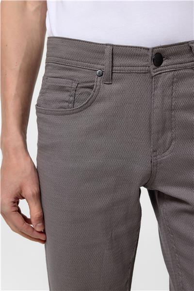 Gri Slim Fit 5 Cep Kalıp Armürlü Kanvas Pantolon