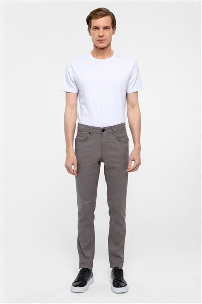 Gri Slim Fit 5 Cep Kalıp Armürlü Kanvas Pantolon