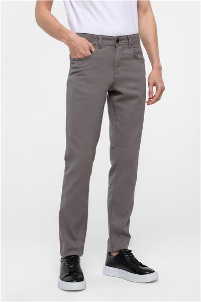 Gri Slim Fit 5 Cep Kalıp Armürlü Kanvas Pantolon