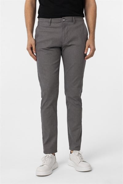 Gri Slim Fit Armürlü Kanvas Pantolon