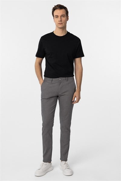 Gri Slim Fit Armürlü Kanvas Pantolon