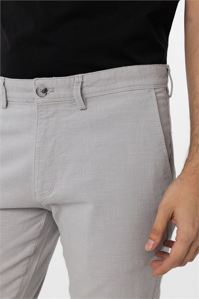 Gri Slim Fit Armürlü Kanvas Pantolon