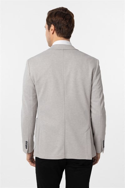 Gri Slim Fit Armürlü Sivri Yaka 6 Drop Ceket
