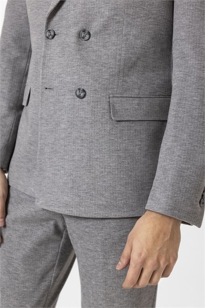 Gri Slim Fit Desenli Kruvaze Yaka 6 Drop Spor Takım Elbise