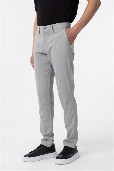 Gri Slim Fit Desenli Kumaş Pantolon