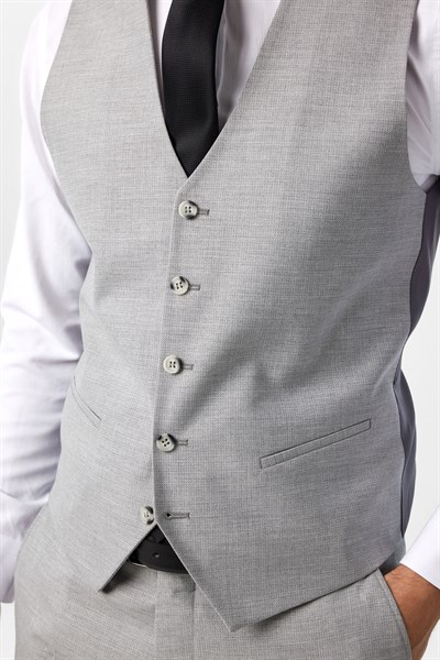 Gri Slim Fit Desenli Mono Yaka 6 Drop Yelekli Klasik Takım Elbise