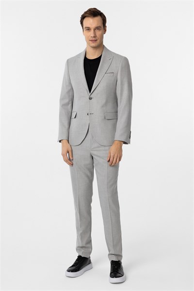 Gri Slim Fit Desenli Sivri Yaka 6 Drop Klasik Takım Elbise