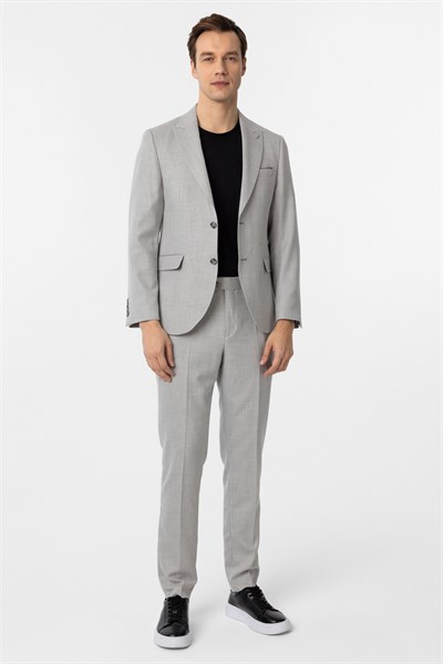 Gri Slim Fit Desenli Sivri Yaka 6 Drop Klasik Takım Elbise