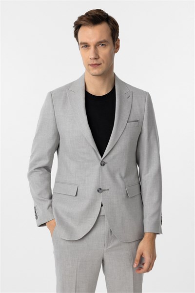 Gri Slim Fit Desenli Sivri Yaka 6 Drop Klasik Takım Elbise