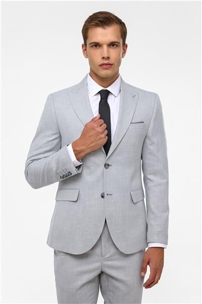 Gri Slim Fit Desenli Sivri Yaka 6 Drop Klasik Takım Elbise