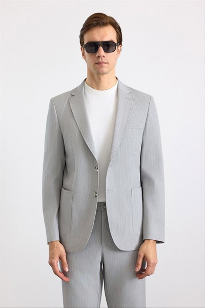 Gri Slim Mono Yaka Düz Torba Cep 6 Drop Spor Takım Elbise