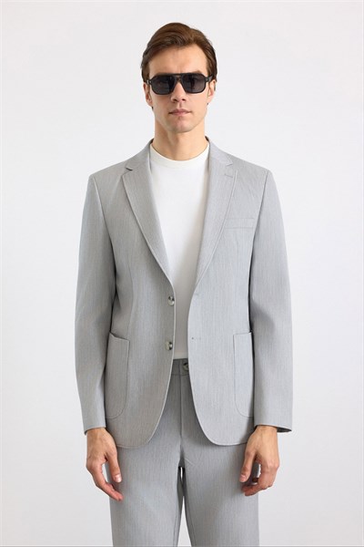 Gri Slim Mono Yaka Düz Torba Cep 6 Drop Spor Takım Elbise