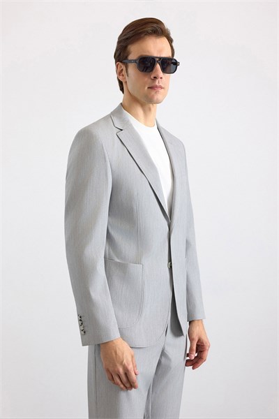 Gri Slim Mono Yaka Düz Torba Cep 6 Drop Spor Takım Elbise