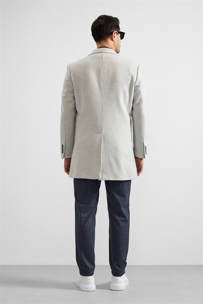 Gri Slim Mono Yaka Düz Yan Cepli Düğmeli Dolgusuz Standart Kaban