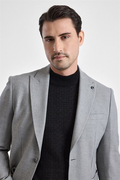 Gri Slim Mono Yaka Torba Cep 6 Drop Klasik Ceket