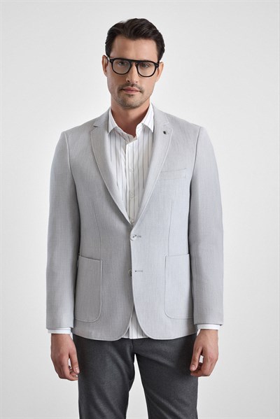 Gri Slim Mono Yaka Torba Cep 6 Drop Klasik Ceket