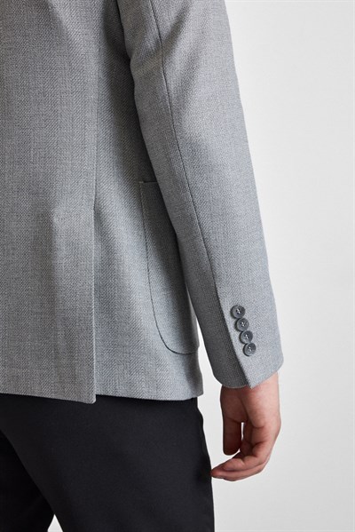 Gri Slim Mono Yaka Torba Cep 6 Drop Klasik Ceket