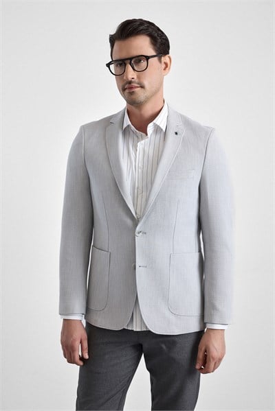 Gri Slim Mono Yaka Torba Cep 6 Drop Klasik Ceket
