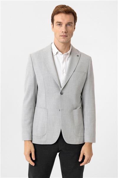 Gri Slim Fit Sivri Yaka 6 Drop Ceket