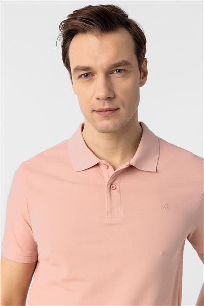 Gül Kurusu Slim Fit Düz Polo Yaka Tişört
