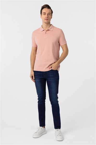 Gül Kurusu Slim Fit Düz Polo Yaka Tişört