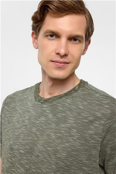 Haki Regular Armürlü Bisiklet Yaka Tişört