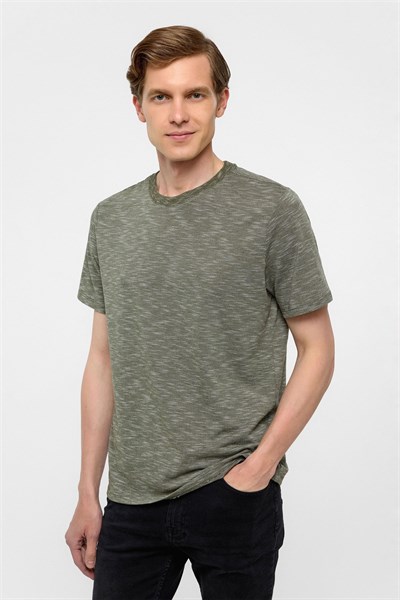 Haki Regular Armürlü Bisiklet Yaka Tişört