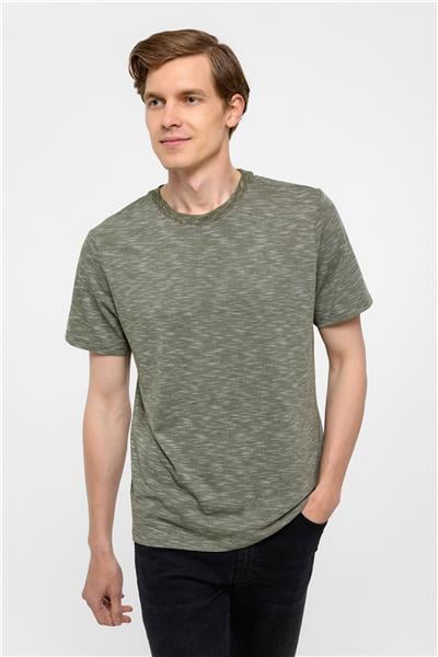 Haki Regular Armürlü Bisiklet Yaka Tişört