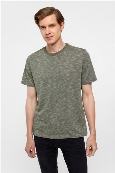 Haki Regular Armürlü Bisiklet Yaka Tişört