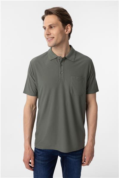 Haki Regular Armürlü Polo Yaka Tişört