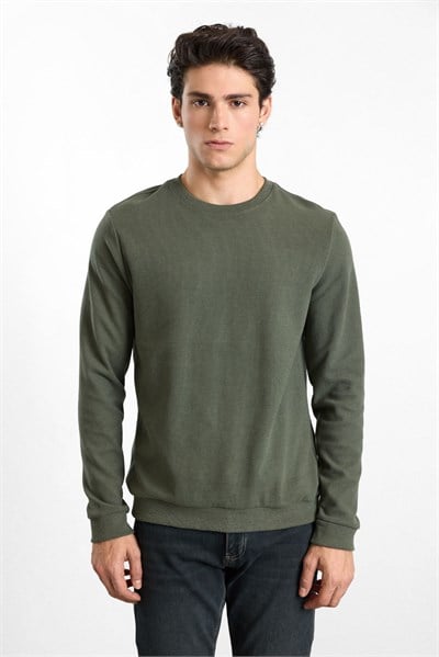 Haki Regular Düz Baskısız Selanik Bisiklet Yaka Cepsiz Sweatshirt